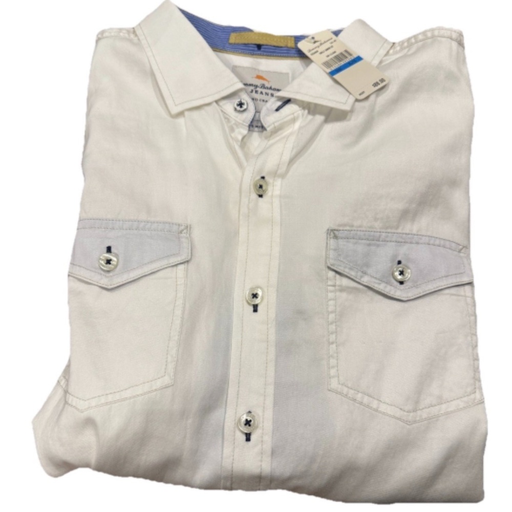 NWT Tommy Bahama Mens Tahitian Twilly Cloud White Short Sleeve Shirt XL Tencel